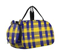 Buffalo - Borsone da viaggio per bambini, motivo scozzese, con scomparto per scarpe, multifunzionale, per spiaggia, nuoto, piscina, sport, Plaid Buffalo Giallo Blu Reale