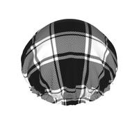 Buffalo Check Plaid Bianco Nero Stampa Cuffia da Doccia per Le Donne, Riutilizzabile Doppio Strato Elastico Fascia Lunga Cuffia da Bagno per Doccia