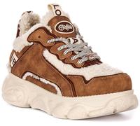 BUFFALO Cld Chai Pelliccia Foderato per Vegani Plateau Donna Sportivo IN Beige