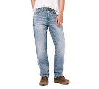 Buffalo David Bitton Jeans da Uomo Rilassati a Gamba Dritta con Tessuto Elasticizzato, Indaco Blu Lavato sabbiato, 30W x 30L