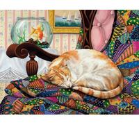 Buffalo Games - Joelle McIntyre - Sleeping Quilt Cat - Puzzle da 750 pezzi per adulti - Puzzle impegnativo perfetto per serate di gioco - Dimensioni finite 24 x 18