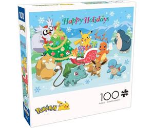 Buffalo Games Pokémon - Happy Holidays - Puzzle natalizio da 100 pezzi - Puzzle festivo per famiglie - pezzi tagliati con precisione, opere d'arte invernali e ore di divertimento rilassante