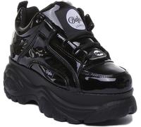 Buffalo London Classic Platform Lacciate Donna Trainer In Nero Patinato EU 36-41