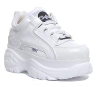 BUFFALO London Pelle Basso Classico Plateau Donna Trainer Bianco UK 3 - 11