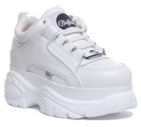 BUFFALO London Pelle Basso Classico Plateau Donna Trainer Bianco UK 3 - 11