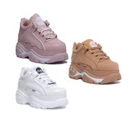 Buffalo London Plateau Basso Lacci Donna Trainer Bianco Patinato EU 36-41