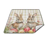 Buffalo Plaid Bunny Conigli Happy Easter_ Cestino da picnic impermeabile Impermeabile Spiaggia Giardino Mat per Adulti Concerto Coperta Manta para Hacer Picnic