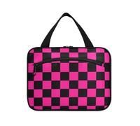 Buffalo Plaid Check Black Peach Hanging Travel Toiletry Bag per le donne con gancio, borsa per il trucco di grande capacità di moda di design per le donne che viaggiano viaggio Bolsa para guardar