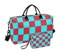 Buffalo Plaid Check Ciano Rosso Decorativo Grande Viaggio Duffel Bagaglio Palestra Carry on Borse Duffel con Cinghia Regolabile per Viaggio 2 Pz Set Bolsa de Gym para Mujer
