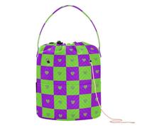 Buffalo Plaid Check Cuore Verde Viola Craft Bag con Fori Filato Borse per Uncinetto per Lavorare a Maglia Strumento bolsas para hilos de Crochet