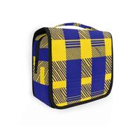 Buffalo Plaid Check Giallo Royal Blue Makeup Bags con gancio per appendere Capacità cerniera Borsa cosmetica Viaggio verticale autoportante