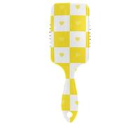 Buffalo Plaid Check Gold White Heart spazzola delicata per ricci Progettato massaggio del cuoio capelluto per capelli lisci con manico ergonomico cepillo para cabello rizado