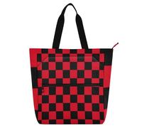 Buffalo Plaid Check Nero Rosso Libro Libro Tote Bag per Ragazzi Ragazze Donne Gotico Leggero Biblioteca Libro Tote Bag Borsa a Tracolla con Tasche per Scuola e Tempo di Gioco Arcobaleno Scuola