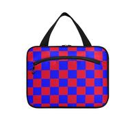 Buffalo Plaid Check Rosso Blu Hanging Toiletry Borse per gli Uomini con gancio, Designer Carino Make up Bag per le Donne Toilette Bolsa de maquillaje para Mujer, Buffalo Plaid Check Rosso Blu, M