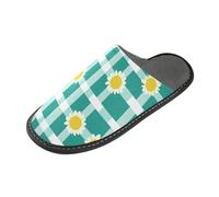 Buffalo Plaid Check Turchese Bianco Girasole Slipper Donna Donna Casa Pantofole Indoor con Memory Foam Per Casa Camera da Letto