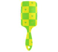 Buffalo Plaid Check Yellow Green Heart spazzola antistatica per ricci Progettato massaggio del cuoio capelluto per capelli lunghi con manico ergonomico cepillo para cabello