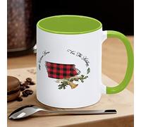 Buffalo Plaid Christmas Bell Holly Divertente novità Tazze Welcome Home for The Holidays Iowa Tazza da caffè in ceramica Tazza da tè Tazza dello Stato Americano Regalo per Amico, Insegnante, Madre Padre, 311,8 g