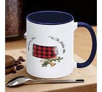 Buffalo Plaid Christmas Bell Holly Divertente novità Tazze Welcome Home for The Holidays North Dakota Tazza da caffè in ceramica Tazza da tè Tazza dello Stato americano Regalo per Amico Insegnante Madre Padre, 311,8 g