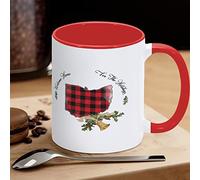 Buffalo Plaid Christmas Bell Holly Divertente novità Tazze Welcome Home for The Holidays Ohio Tazza da caffè in ceramica Tazza da tè Tazza dello Stato americano Regalo per Amico Insegnante Madre Padre, 311,8 g