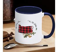 Buffalo Plaid Christmas Bell Holly Divertente novità Tazze Welcome Home for The Holidays Oregon Tazza da caffè in ceramica Tazza da tè Tazza dello Stato americano Regalo per Amico, Insegnante, Madre Padre, 311,8 g