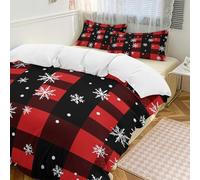 Buffalo Plaid Fiocco di neve Set copripiumino 3 pezzi con 2 federe vintage caldo set copripiumino chiusura con cerniera morbido set di biancheria da letto per tutte le stagioni 201 x 229 cm