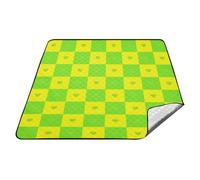 Buffalo Plaid Giallo Verde Cuore Impermeabile Giorno del Lago Essentials Resistente all'acqua Outdoor Party Travel Picnic Coperta per 4 A 6 Adulti Concerto Coperta Mantas para la playa