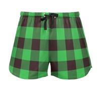 Buffalo Plaid Green Black Pajama Bottoms for Women, Elastic Waist Drawstring Lounge Shorts Yoga, XL