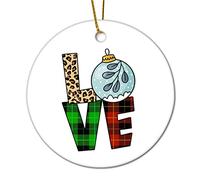 Buffalo Plaid Leopard Design Merry Love Ornamenti Natale Pendente In Porcellana Artigianato Ornamento Per Esterni Domestico Commerciale 7.3Cm