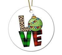 Buffalo Plaid Leopard Design Merry Love Ornamenti Natalizia Decorazione Con Nastro Dorato Appendere Decorazioni Per Vacanze Commerciale Domestico 7.3Cm