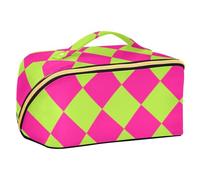 Buffalo Plaid Pesca Deep Peach Beauty Bag con divisori portatile grande borsa per il trucco con scomparti e manico