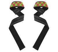 Buffalo - Polsiere e cinghie per sollevamento pesi, motivo a quadri con cuore, 66 cm, in neoprene, imbottite, per sollevamento pesi, stacchi da terra, esercizi, allenamento della forza