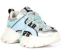 Buffalo Saturn Lace Multi Overlay Chunky Platforms Blu Argento Donna UK 3 - 7