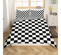 Buffalo - Set di biancheria da letto a quadri, moderno, con copripiumino per letto matrimoniale, per bambini, donne, uomini, morbido, reversibile, motivo geometrico a quadretti, con motivo a griglia