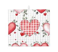 Buffalo, tappetino scolapiatti a forma di cuore con motivo scozzese, assorbente, per bancone della cucina, romantico, tappetino da caffè, scolapiatti con anello per appenderlo, 40,6 x 45,7 cm