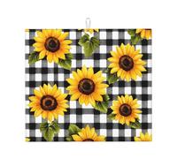 Buffalo - Tappetino scolapiatti assorbente, motivo girasole, per bancone della cucina, motivo scozzese, tappetino da caffè, protezione scolapiatti con anello per appenderlo, 40,6 x 45,7 cm