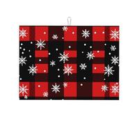 Buffalo, tappetino scolapiatti assorbente, motivo scozzese, con fiocco di neve, per bancone della cucina, vintage, tappetino da caffè, scolapiatti con anello per appenderlo, 45 x 61 cm