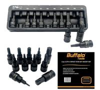 Buffalo Tools Set di 11 chiavi a bussola Torx Star T10-T60 da 3/8", in acciaio al cromo vanadio, resistente alla ruggine, set di utensili TRX-Star con vassoio portaoggetti