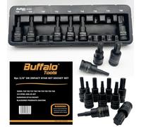 Buffalo Tools Set di 11 chiavi a bussola Torx Star T10-T60 da 3/8", in acciaio al cromo vanadio, resistente alla ruggine, set di utensili TRX-Star con vassoio portaoggetti