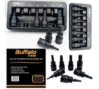 Buffalo Tools Set di 7 punte esagonali da 3/8" H3-H10, in acciaio al vanadio resistente, finitura antiruggine, set di utensili da 2 mm-10 mm con vassoio portaoggetti