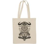 Buffalo Totem Indian Wood Art Natural Cotton Tote Bag Bianco
