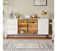 Buffet Cabinet with Storage, Kitchen Side Panel Storage Room with Doors and 3 Drawers, Pantry Cabinet Display Rack, Console, Dining Table Manager Furniture,Living Room Dining Room Bianco
