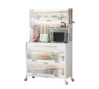 Buffet da cucina a buffet per sala da pranzo e cucina, buffet semi-aperto con piano di lavoro e cassetto, armadio da cucina con porte, armadietto alto con 4 ganci e 1 cesto sospeso, armadio multiuso