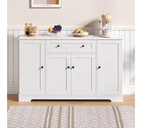 Buffet da cucina multifunzionale, credenza con cassetto, ripiani regolabili - Protezione ribaltabile, ideale per cucina, soggiorno, 138 x 40 x 85 cm (bianco)