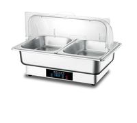 Buffet Heater, Stainless Steel Self-Service Uncovered Stove, Electric Heating Buffet Stove, Touch Temperature Adjustment, Hotel Restaurant Thermal Pot Breakfast Stove (Silver Double Grid)
