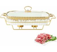 Buffet Set of Ceramic Stove Dishes, Rectangular Buffet Under Glaze, Transparent Glass Cover And Fuel Support for Stove, for Récha ~/ (One Color L)