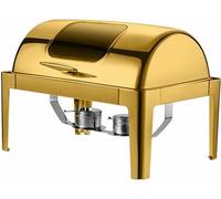 Buffet Set with Folding Lid Stove, 9 Pints in Stainless Steel with Transparent Lid, Service And Stove for Buffet, Heating Tray ~/ (Gold Has)