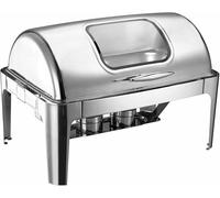 Buffet Set with Folding Lid Stove, 9 Pints in Stainless Steel with Transparent Lid, Service And Stove for Buffet, Heating Tray ~/ (Silver B)