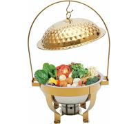 Buffet with Platform Heaters, Golden Round Heater with Golden Hanging Lid for Dining Stove, Stainless Steel, Round Platform Heaters, Stainless Steel ~/ (Gold 6L)