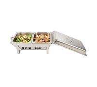 BuffetPro Scaldavivande in acciaio inox | Scaldavivande da buffet con 2 contenitori per alimenti, coperchio, struttura pieghevole e 2 porta combustibile