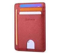 Buffway Portafogli in pelle sottile e minimalista, con tasca frontale, blocco RFID, per uomini e donne, Croce Rosso, Small, Minimalista